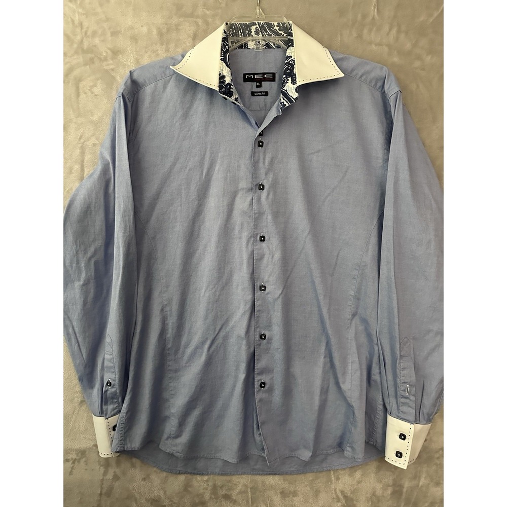 MEC Mountain Equipment Co-Op Button Up Shirt Mens XL Slim Fit Blue French Cuff